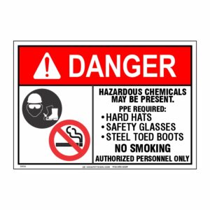 DANGER HAZARDOUS CHEMICALS MAY BE PRESENT. PPE REQUIRED... W/ PICTO