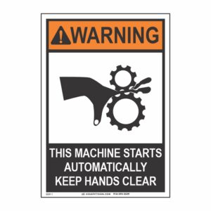 WARNING THIS MACHINE STARTS AUTOMATICALLY KEEP HANDS CLEAR W/ PICTO